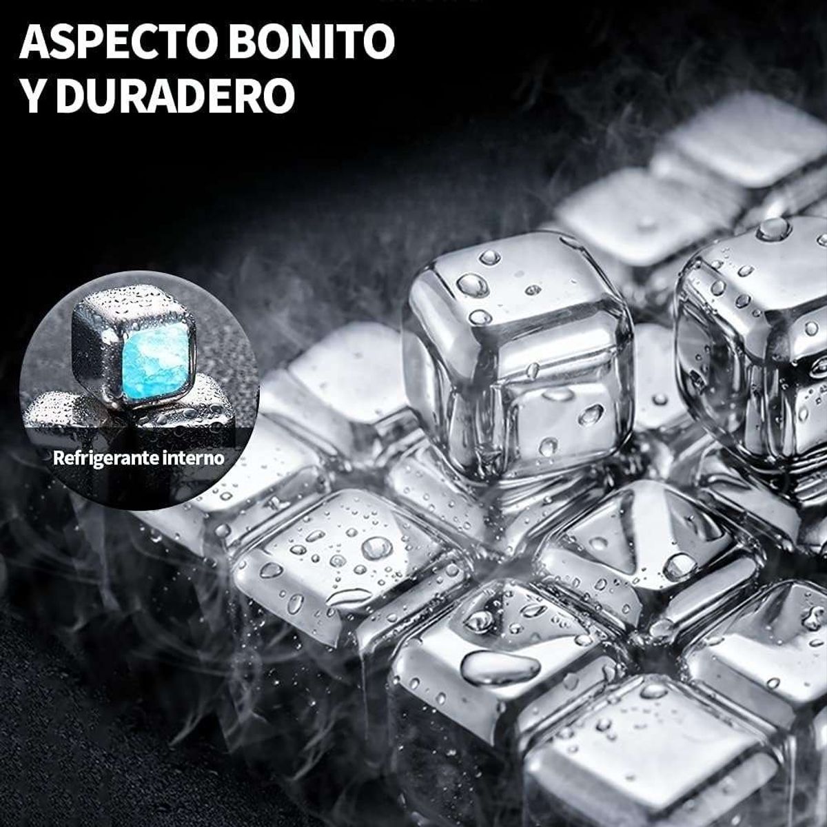 GENERICO - SET 6 CUBOS HIELO ACERO CONGELADOR BEBIDAS LICOR REUTILIZABLE Y PINZA