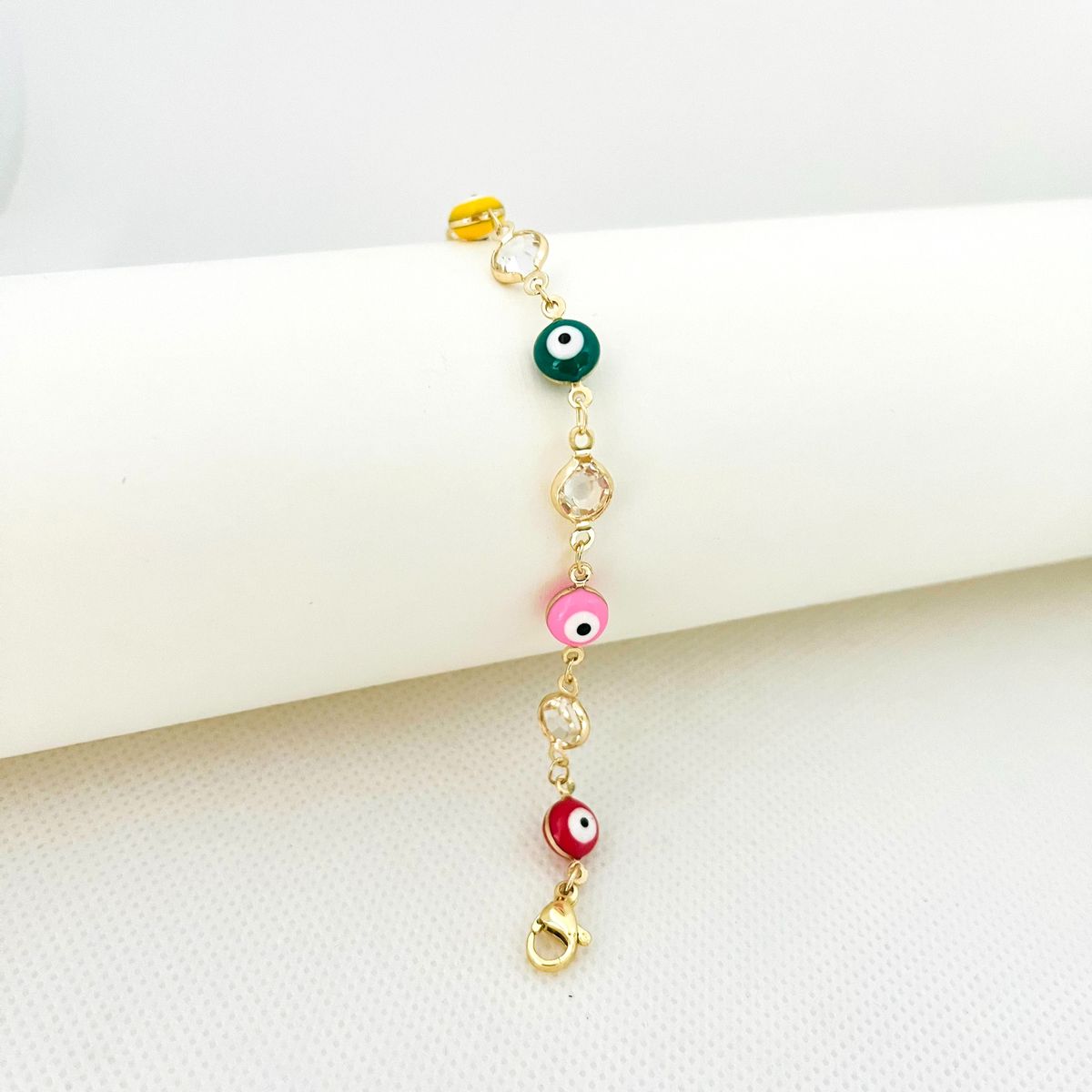 GENERICO - Pulsera de Acero con Ojos Turcos y Cristales