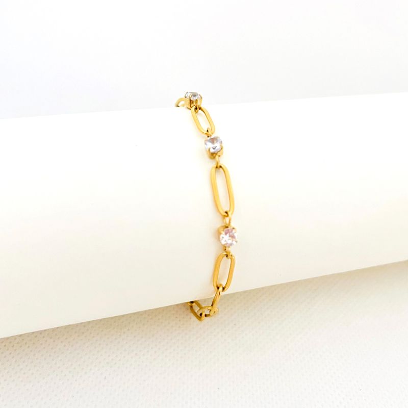 GENERICO - Pulsera de Acero Eslabones y Cristales