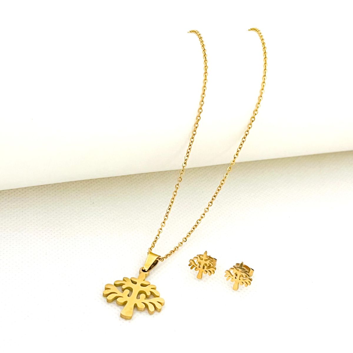 GENERICO - Set Collar y Aretes de Acero Inoxidable Árbol de la Vida Cadena 43 cm