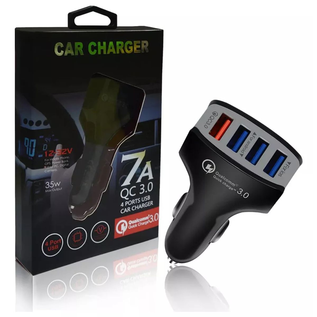 GENERICO - Cargador De Celular Para Auto Carga Rapida 4 Entradas