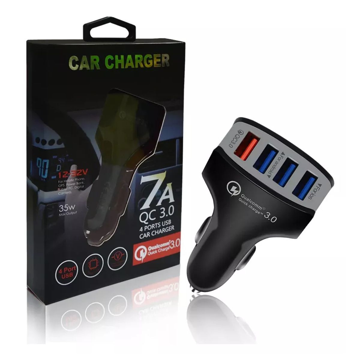 GENERICO - Cargador De Celular Para Auto Carga Rapida 4 Entradas