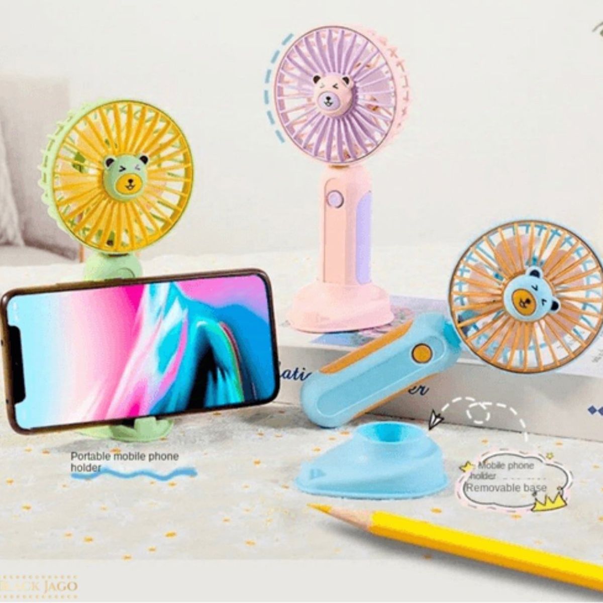 OEM - VENTILADOR PORTÁTIL KWAII CARGA USB PORTA CELULAR verde