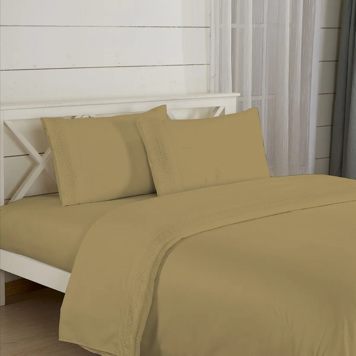 CASATEX - Juego de Sábanas 100% Algodón 2 Plz con Bordado - Bronderie