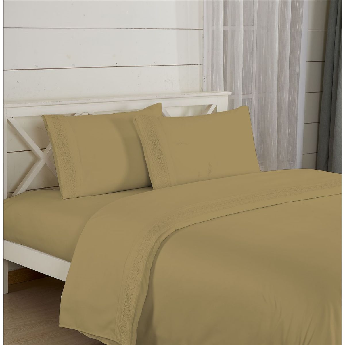 CASATEX - Juego de Sábanas 100% Algodón 2 Plz con Bordado - Bronderie