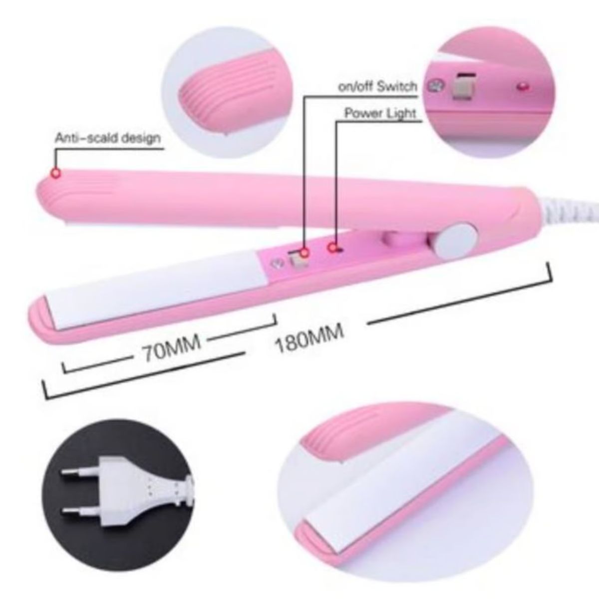 OEM - Mini Plancha de Cabello Rosado