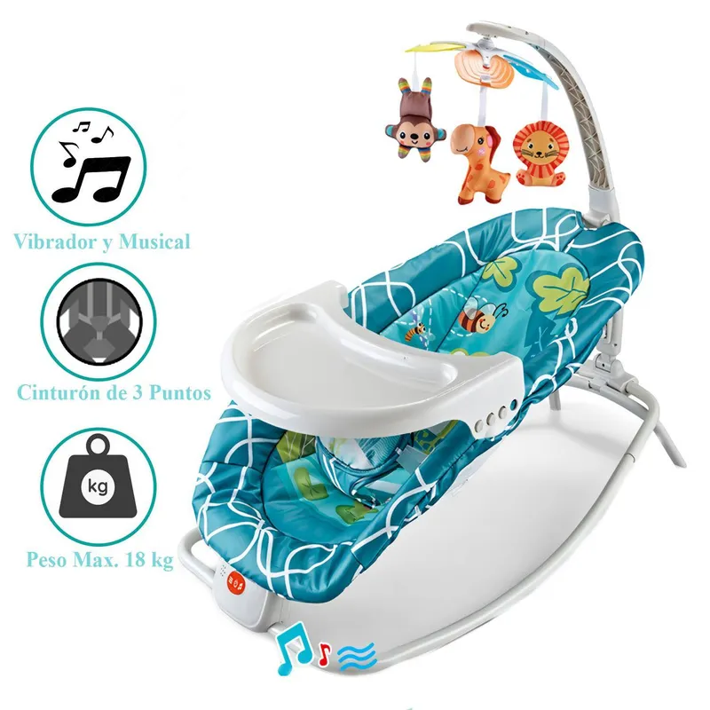 IDEAL - SILLA MECEDORA MUSICAL CON VIBRADORA OCEAN AZUL