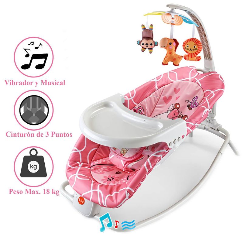 IDEAL - SILLA MECEDORA MUSICAL CON VIBRADORA OCEAN ROSADO