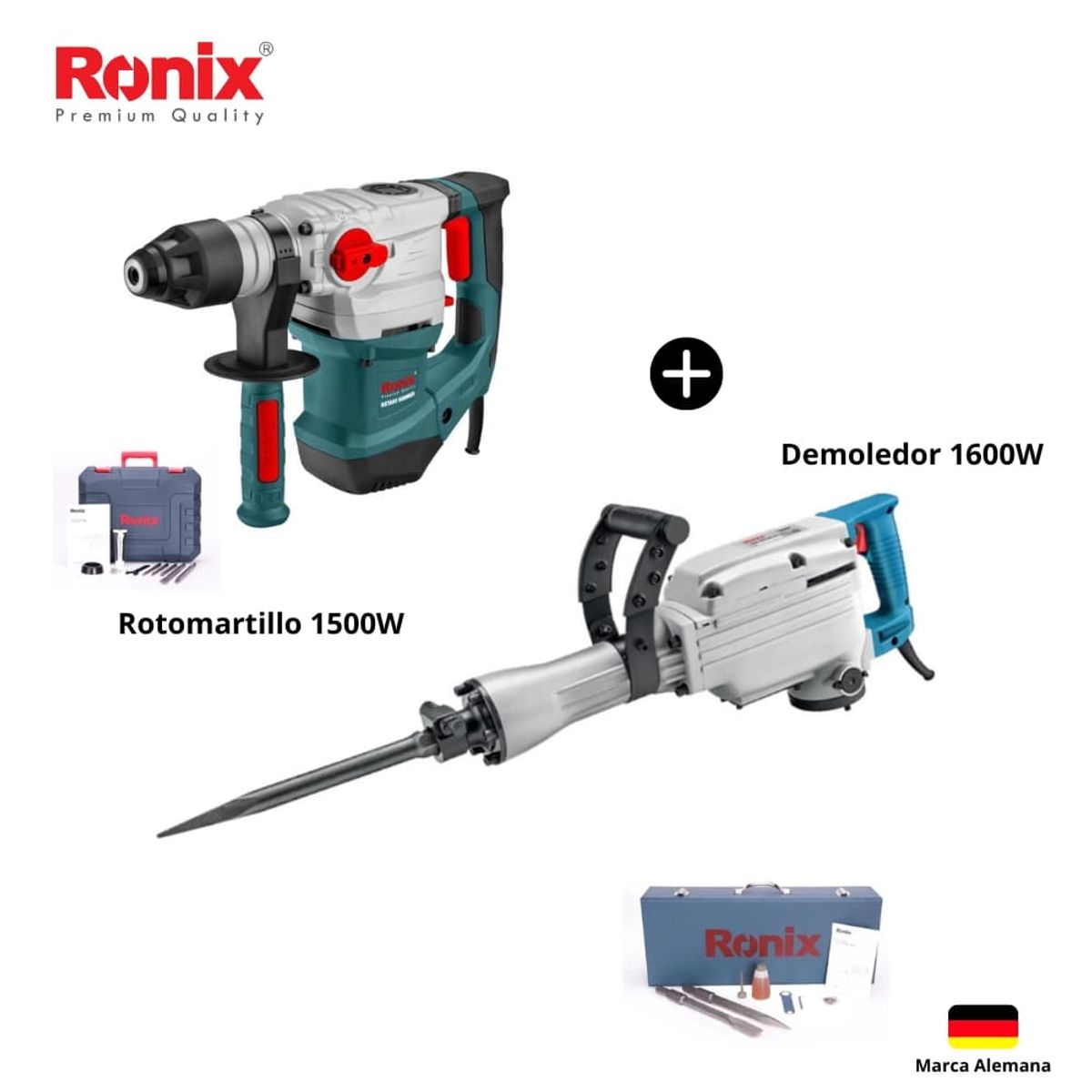 RONIX - COMBO RONIX Rotomartillo 5KG 1500W + Demoledor 14KG 1600W