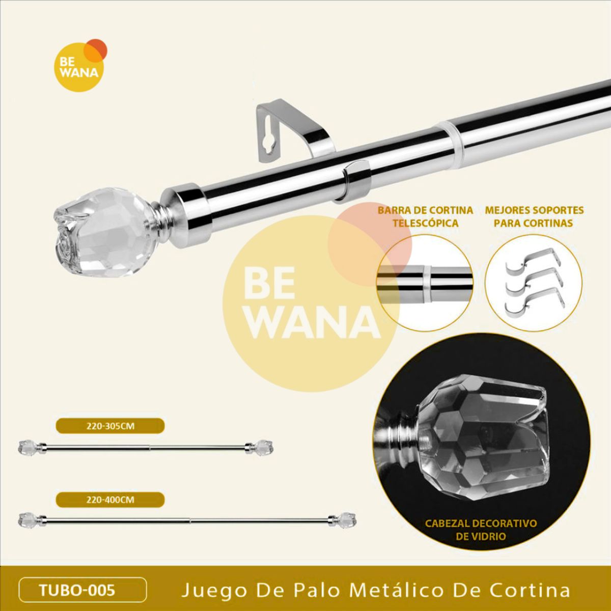 CASATEX - Tubo de Cortina Decorativo Graduable Elegante de 220-300cm