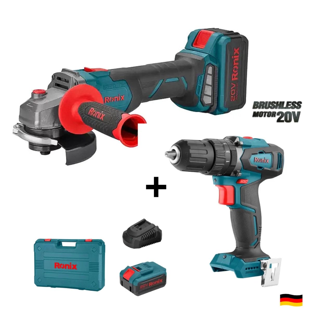 RONIX - Amoladora Brushless RONIX 8901K 20V 4Ah + Taladro Brushless RONIX 20V