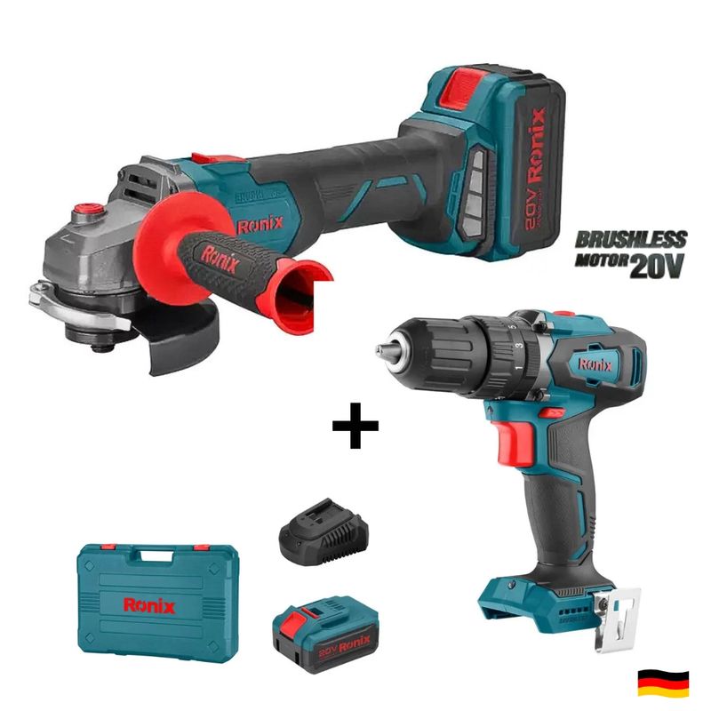 RONIX - Amoladora Brushless RONIX 8901K 20V 4Ah + Taladro Brushless RONIX 20V