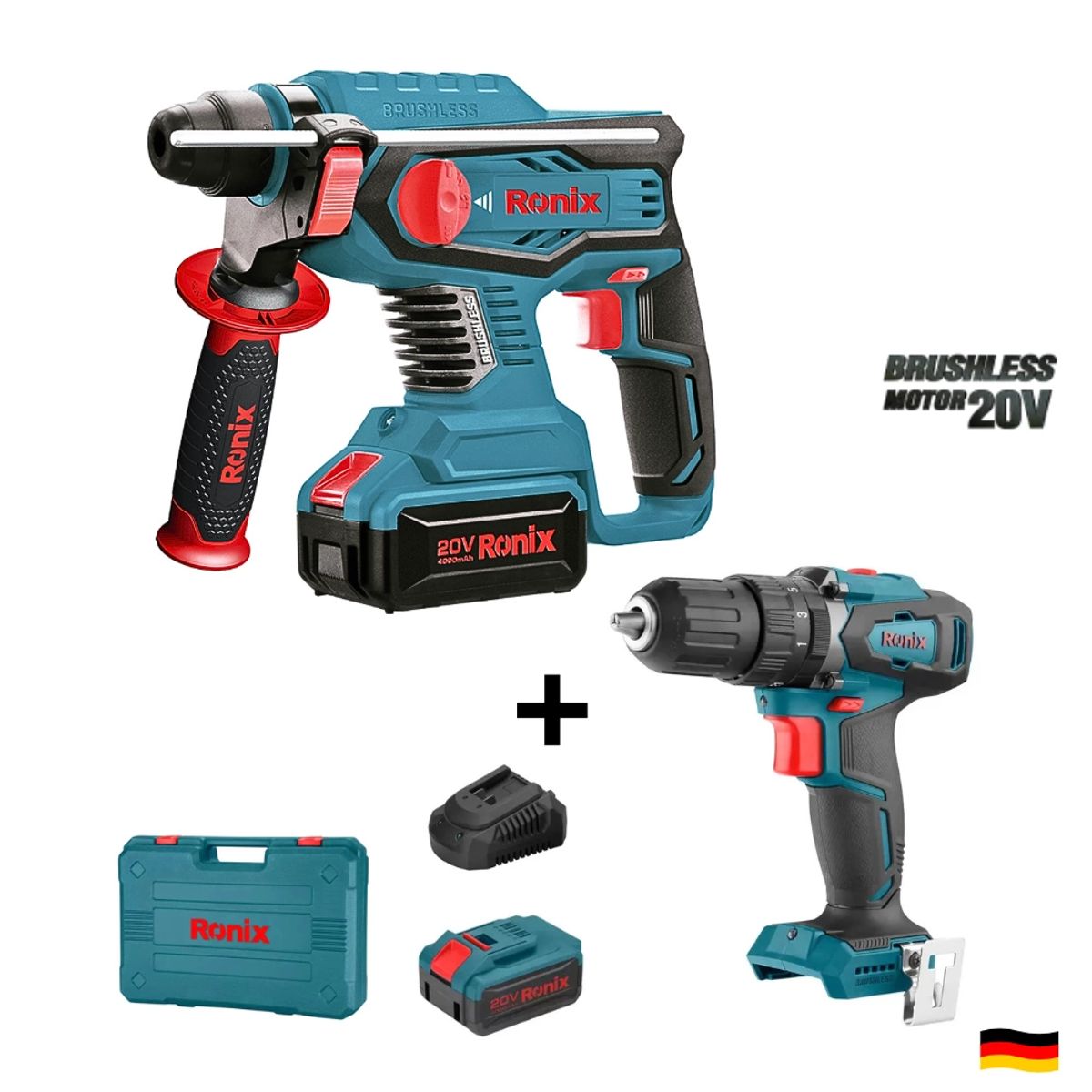 RONIX - Rotomartillo Brushless RONIX 8910K 20V 4.Ah + Taladro Brushless RONIX 8900 20V