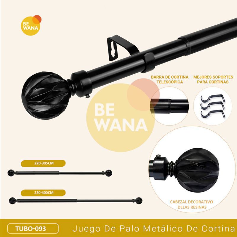 CASATEX - Tubo de Cortina Decorativo Graduable Elegante de 220-400cm BLACK