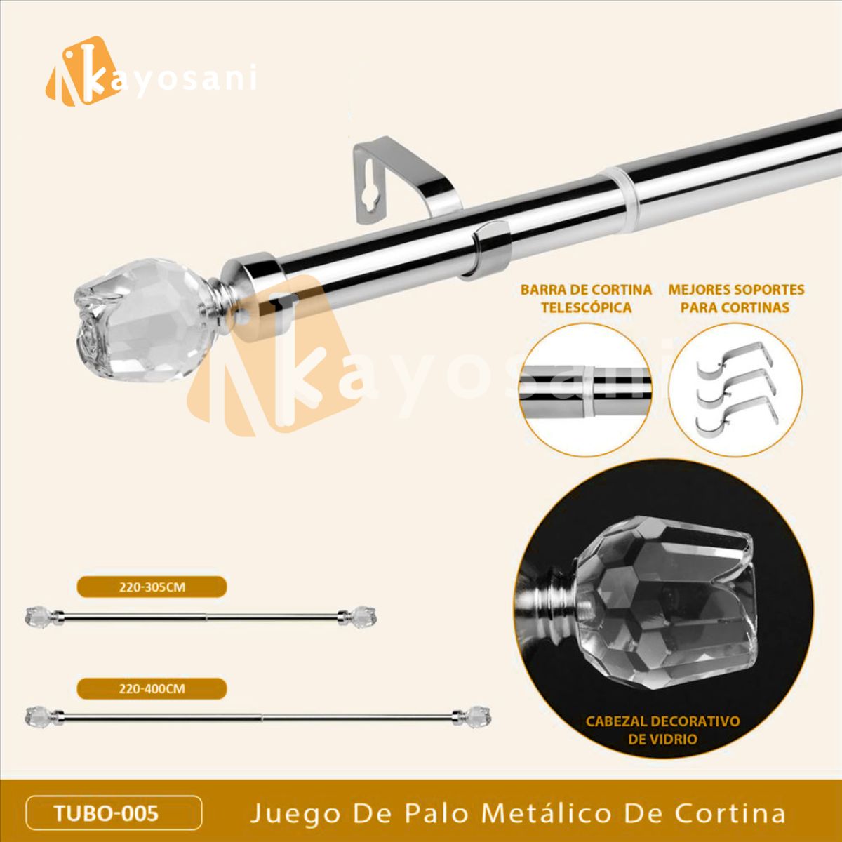 CASATEX - Tubo de Cortina Decorativo Graduable Elegante de 220-300cm SILVER