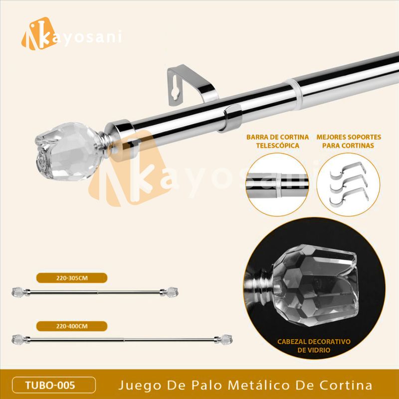 CASATEX - Tubo de Cortina Decorativo Graduable Elegante de 220-400cm SILVER