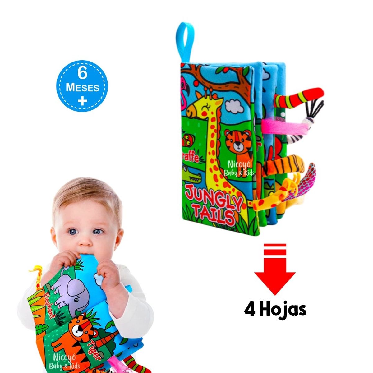 BABY - Libro Sensorial con Colitas 3D de Animales de la Jungla