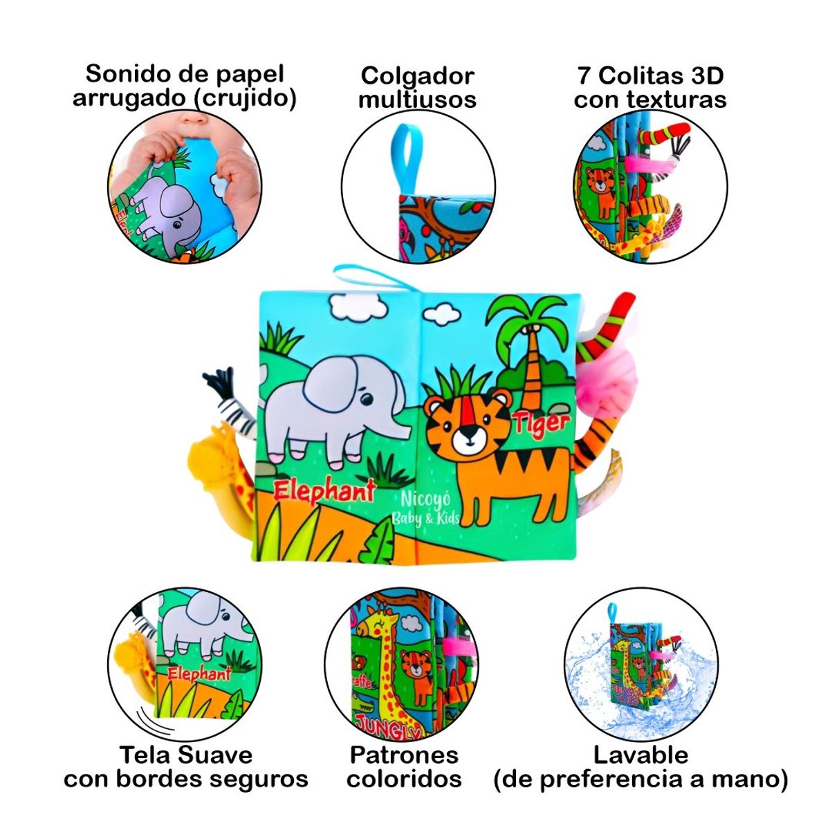 BABY - Libro Sensorial con Colitas 3D de Animales de la Jungla