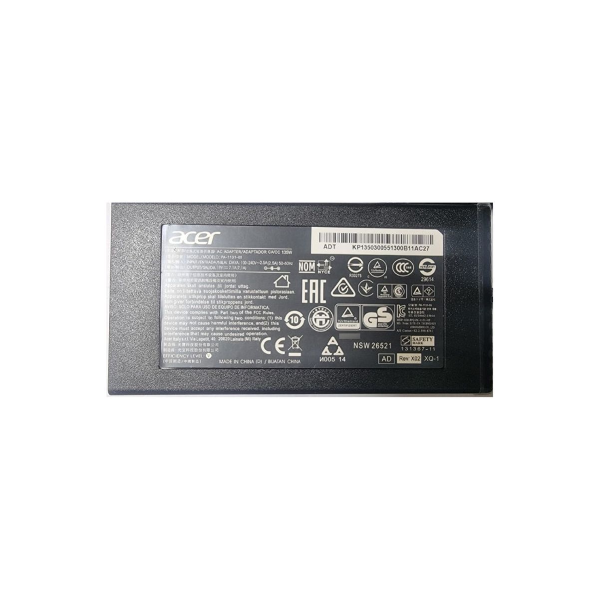 ACER - Cargador Acer 19V.  7.1A. 135 W. 5.5X 1.7mm. Punta normal