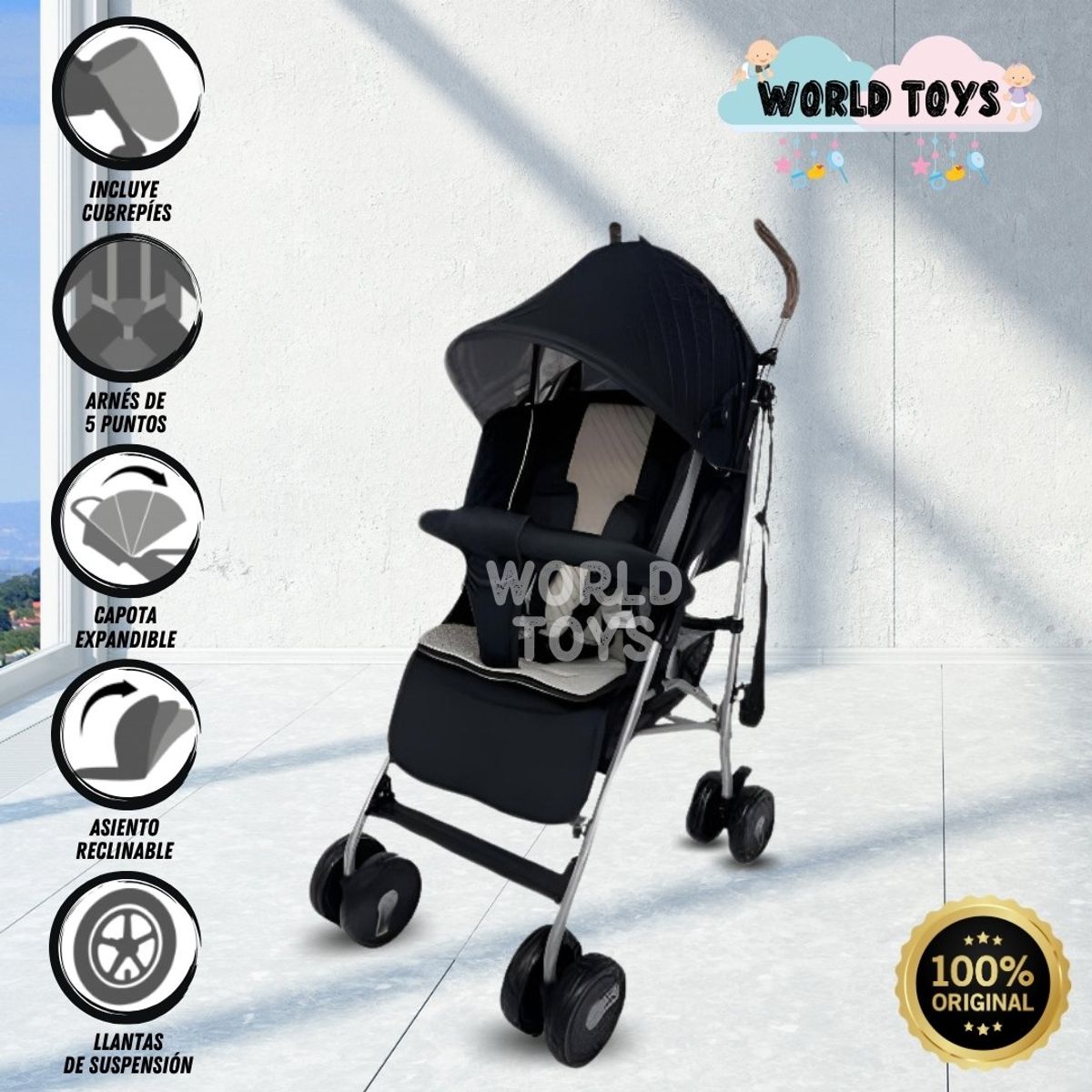 BABY - Coche Bastón de Lujo «ADOU» Black