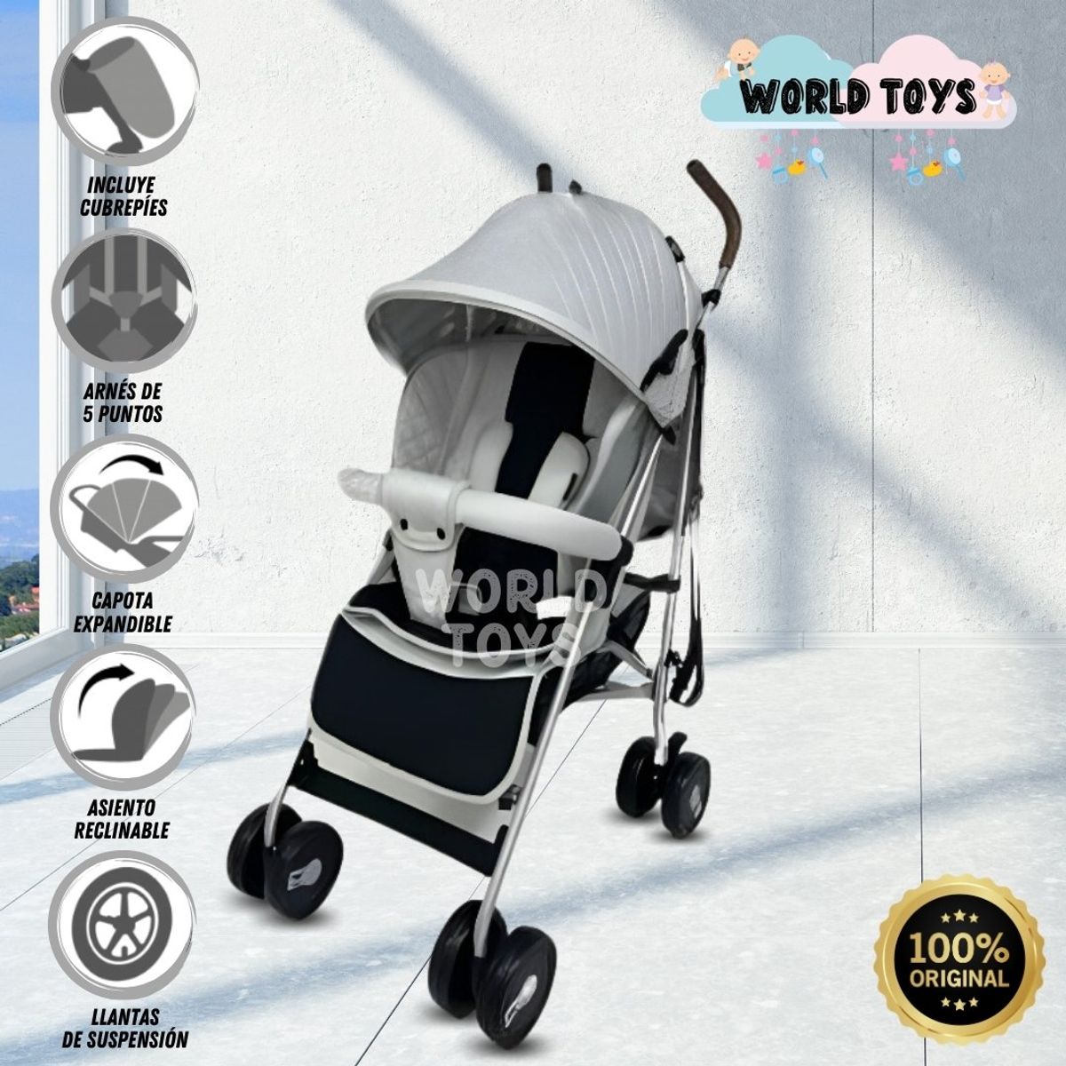 BABY - Coche Bastón de Lujo «ADOU» Gray