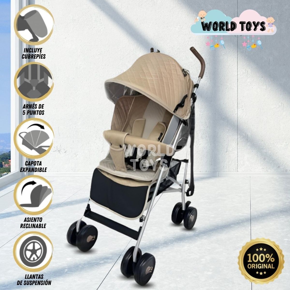 BABY - Coche Bastón de Lujo «ADOU» Beige