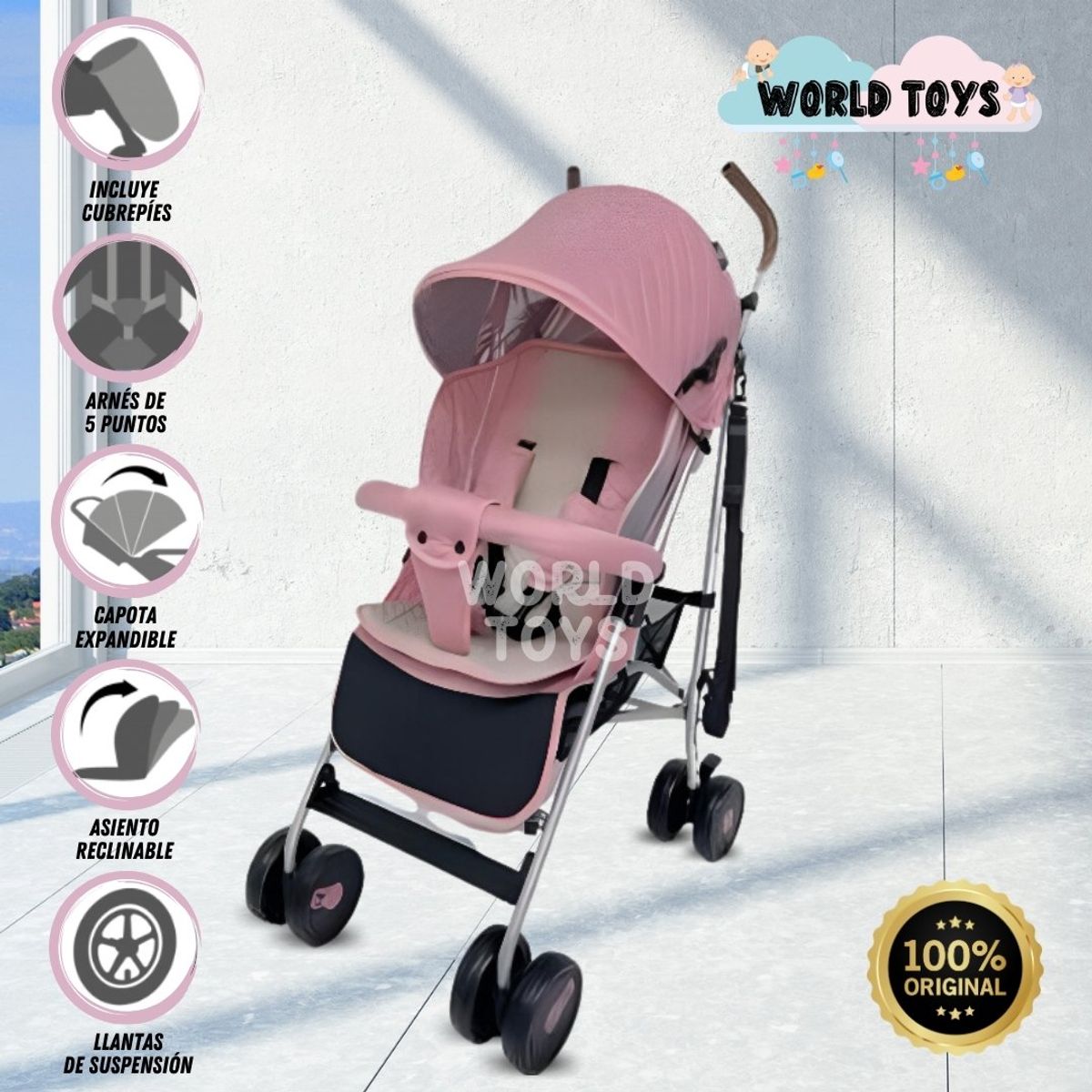 BABY - Coche Bastón de Lujo «ADOU» Pink