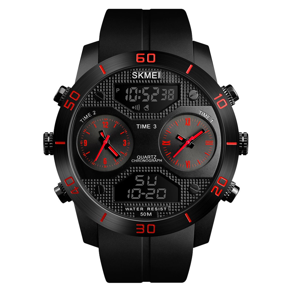 SKMEI - Reloj Skmei 1355 Rojo 3Time Correa Silicona Digital Analogo_.