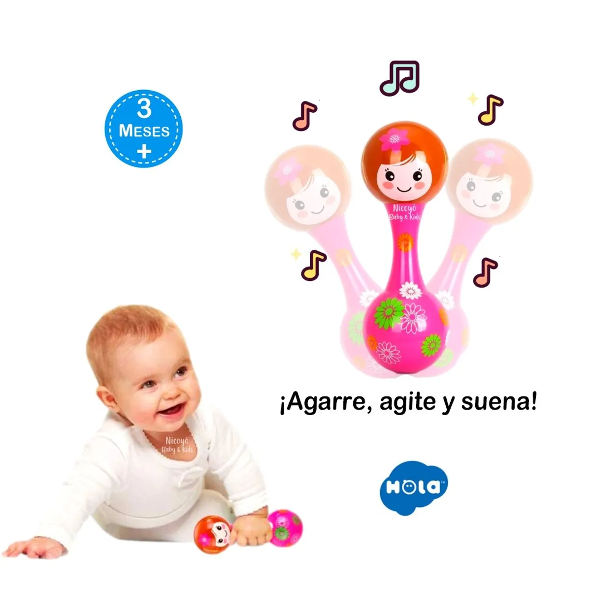 BABY - Juguete Sonajero Mi Primera Maraca para Bebés ROSADO
