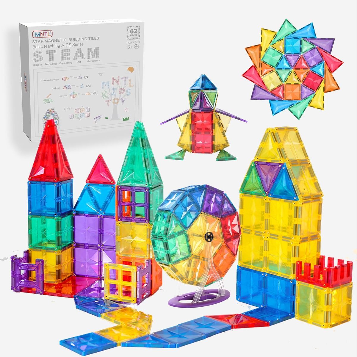 GENERICO - BLOQUES MAGNÉTICOS EDUCATIVOS MNTL 62 PIEZAS DISEÑO ESTRELLA