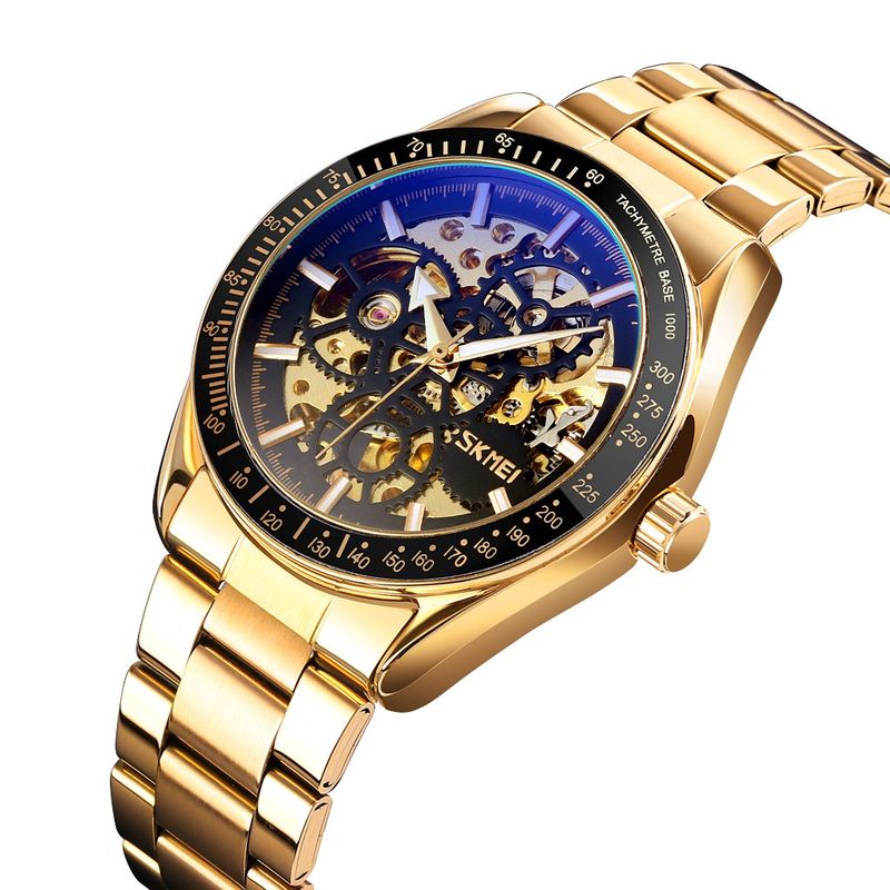 SKMEI - Reloj Skmei 9194 Dorado Fondo Negro  MECANICO Tourbillon AUTOMATICO_.
