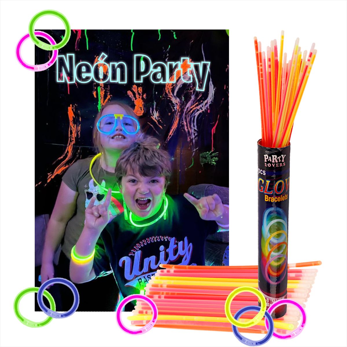 GENERICO - 50 Pulseras Neón Fosforescente Fiestas Eventos