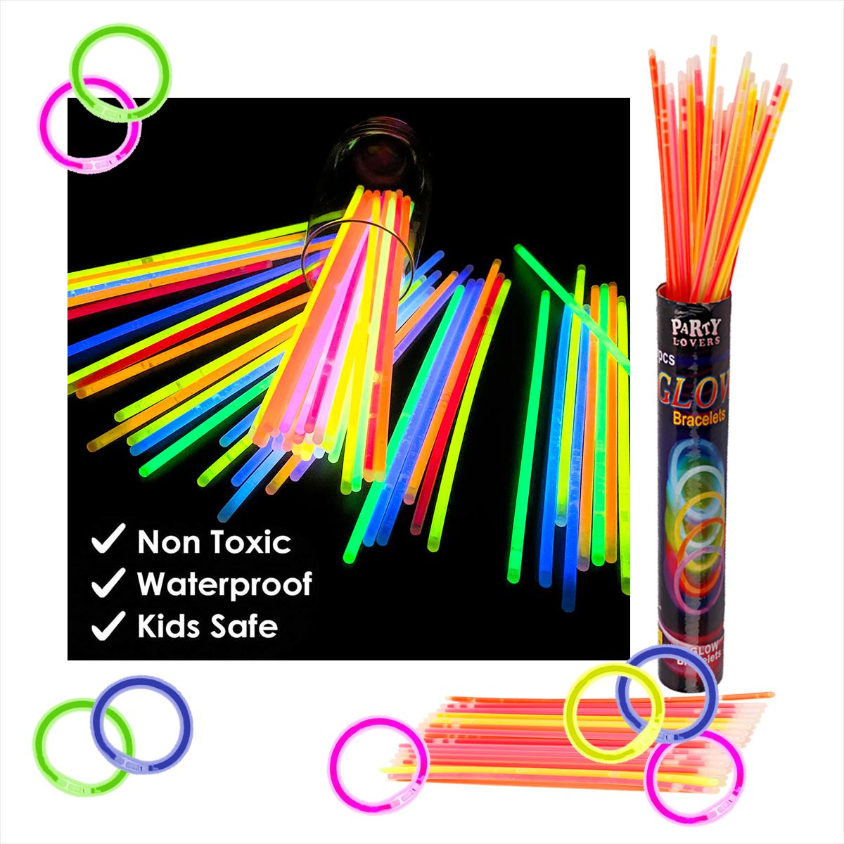 GENERICO - Pulseras neón fosforescente para fiestas