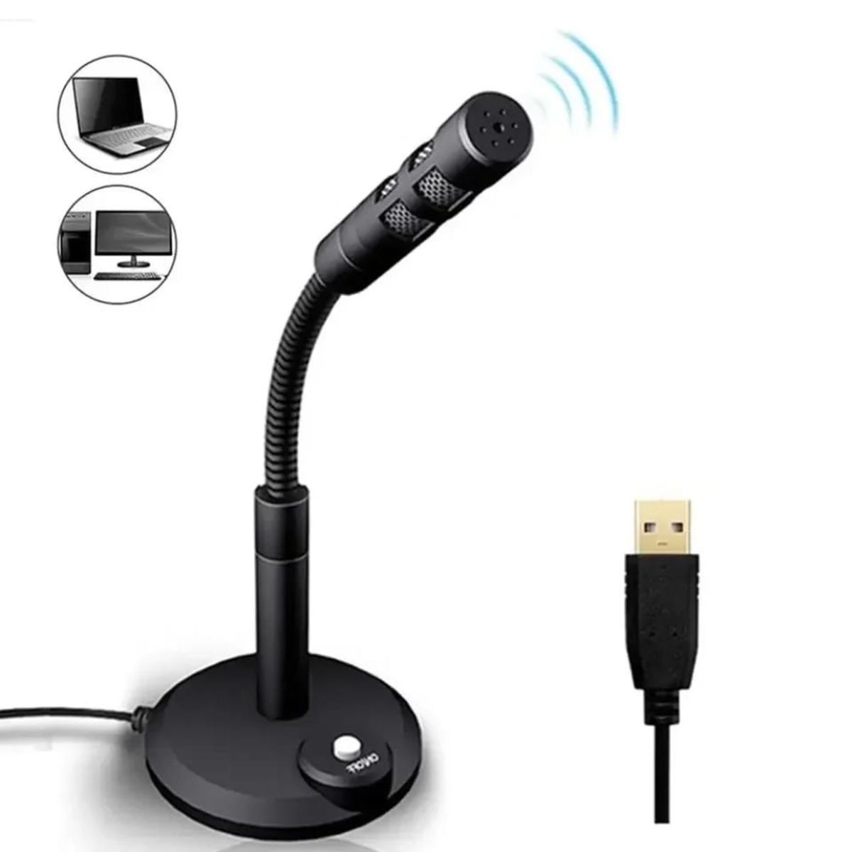 GENERICO - Microfono para PC Laptop Cable USB Flexible Mute