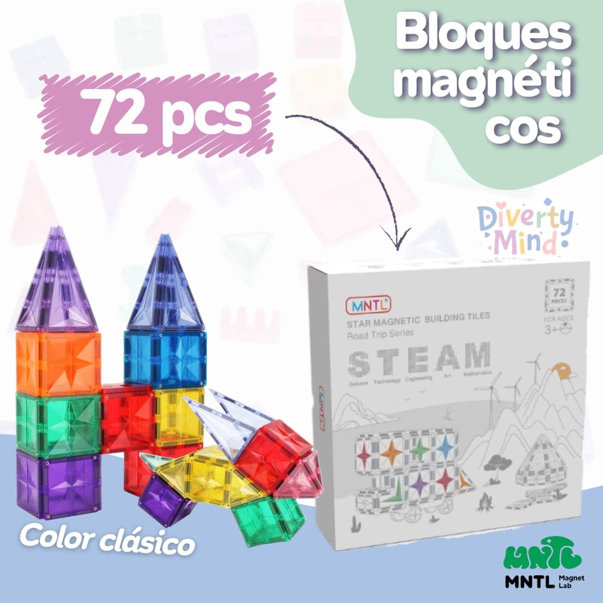 GENERICO - BLOQUES MAGNÉTICOS MNTL 72 PCS DISEÑO ESTRELLA COLOR CLASICO