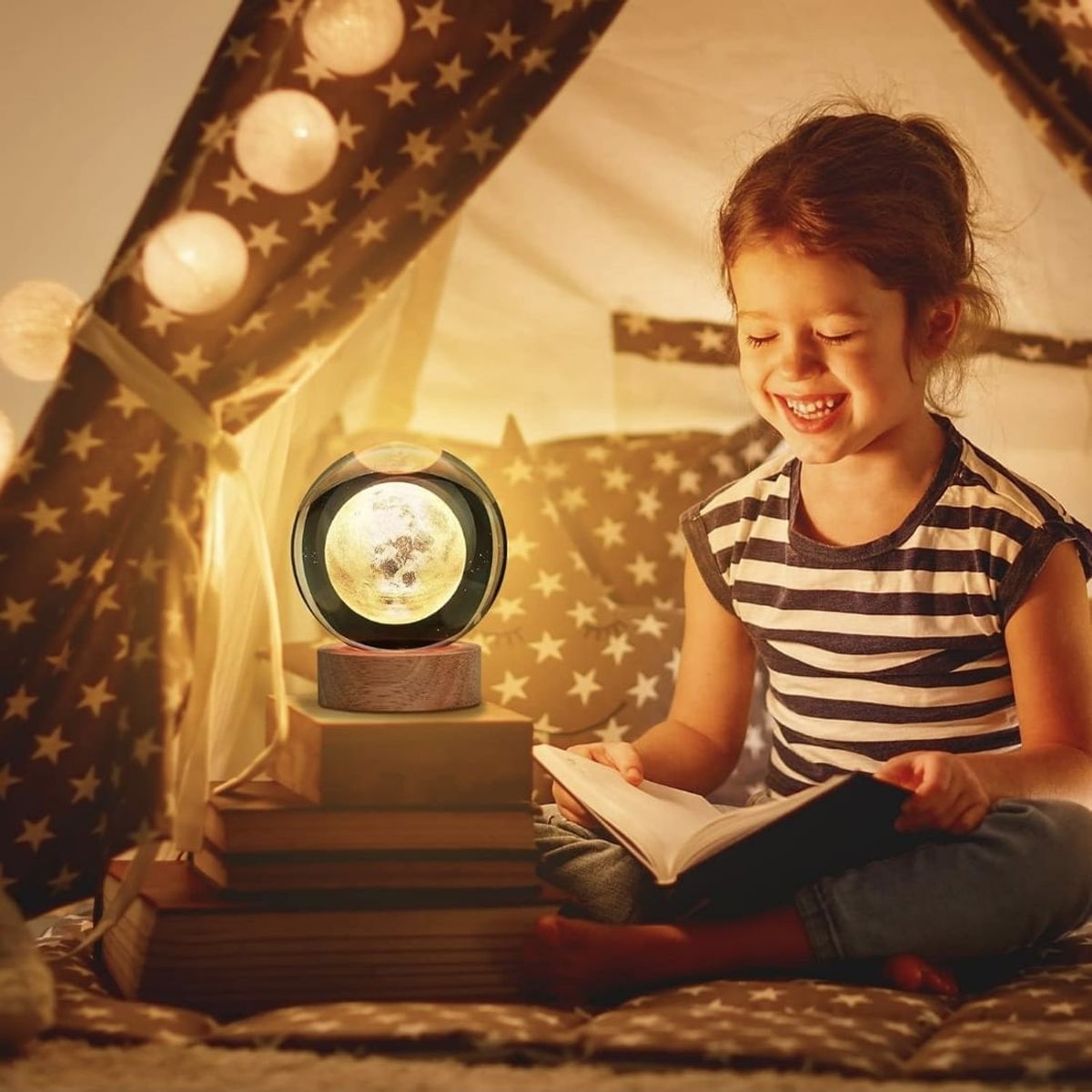 GENERICO - Mini Lámpara Cristal 3D De Luz Cálida Modelo Luna