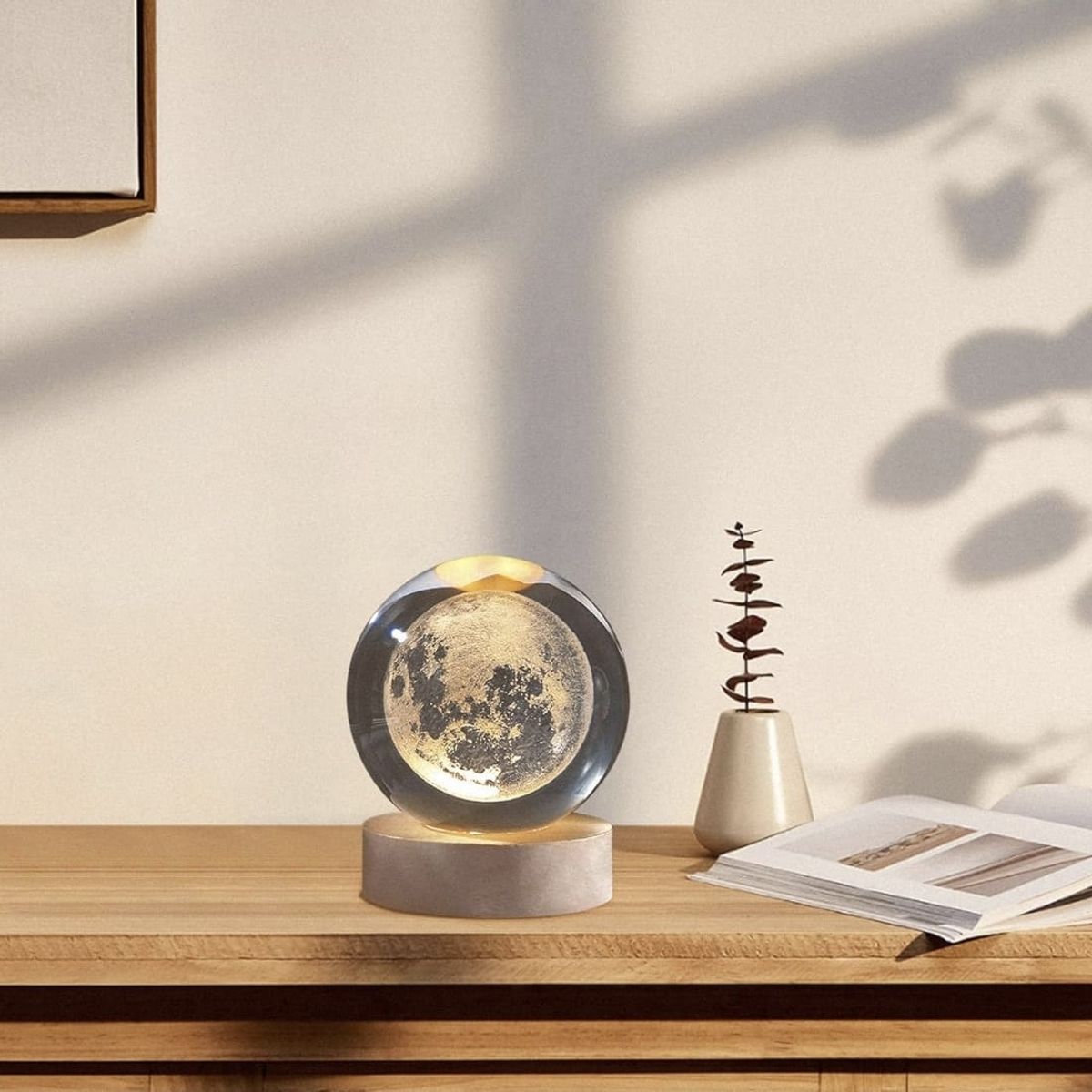 GENERICO - Mini Lámpara Cristal 3D De Luz Cálida Modelo Luna