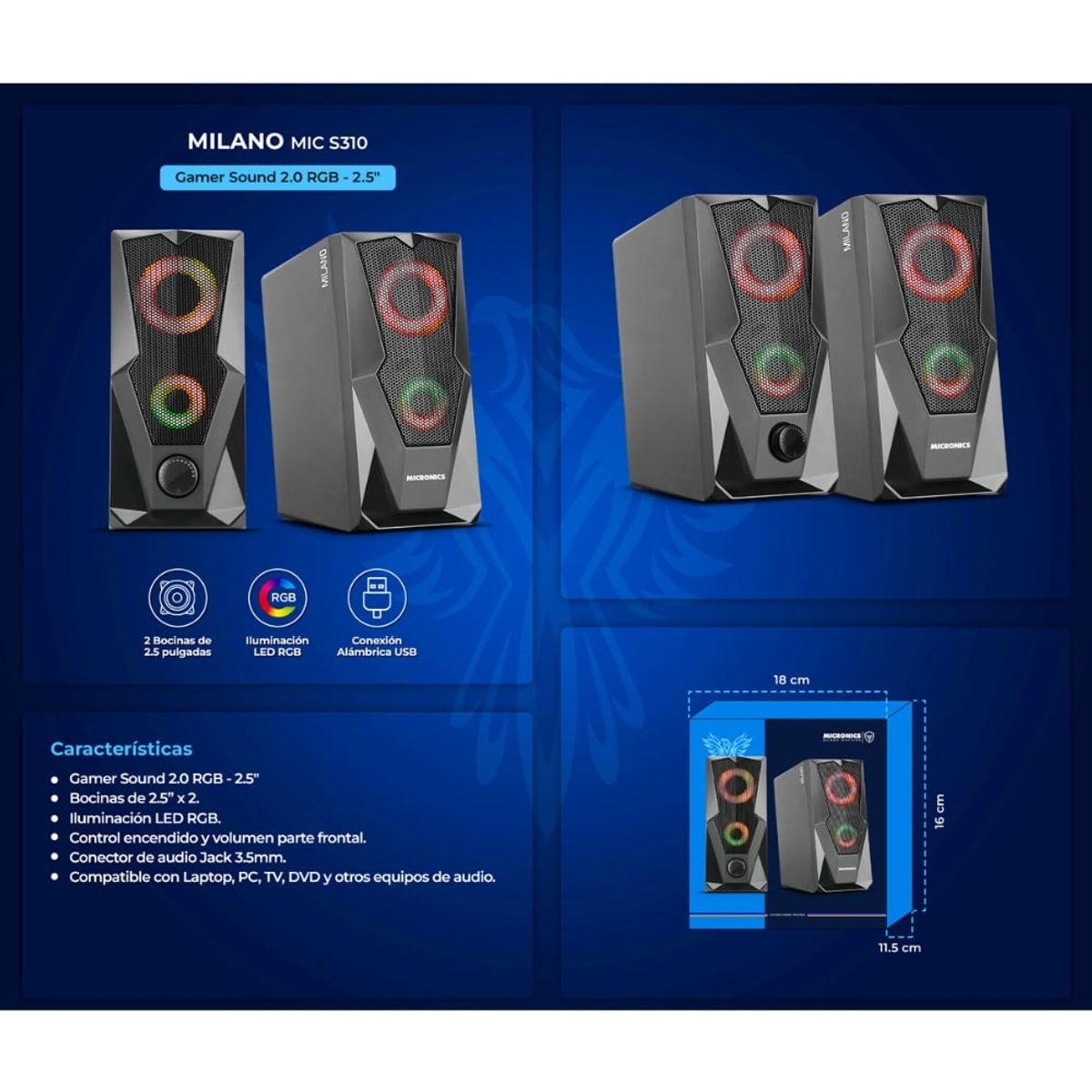 MICRONICS - Parlante 2.0 Milano Mic S310 Usb Rms:10w