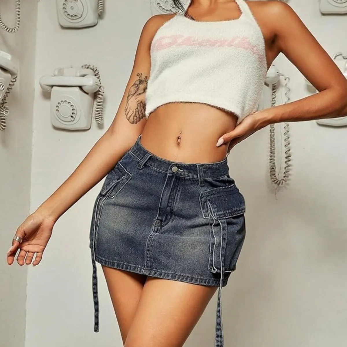 BENCUS JEANS - Falda Cargo Jeans Corto Skirt Mujer