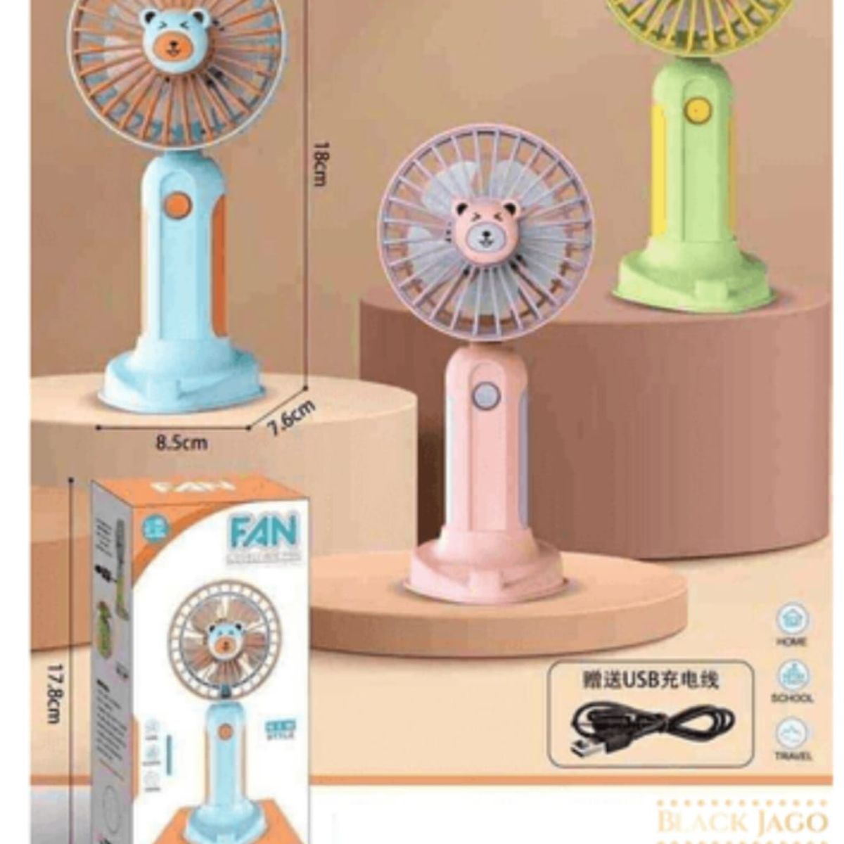 OEM - VENTILADOR PORTÁTIL KWAII CARGA USB PORTA CELULAR ROSADO