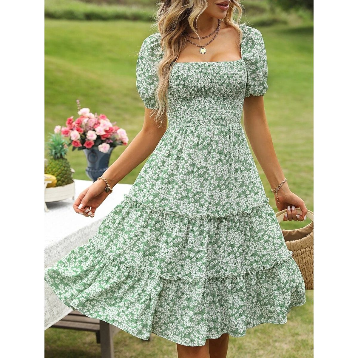 TAIS PRINCESS - Tais Princess Vestido floral cuello cuadrado vintage bajo fruncido