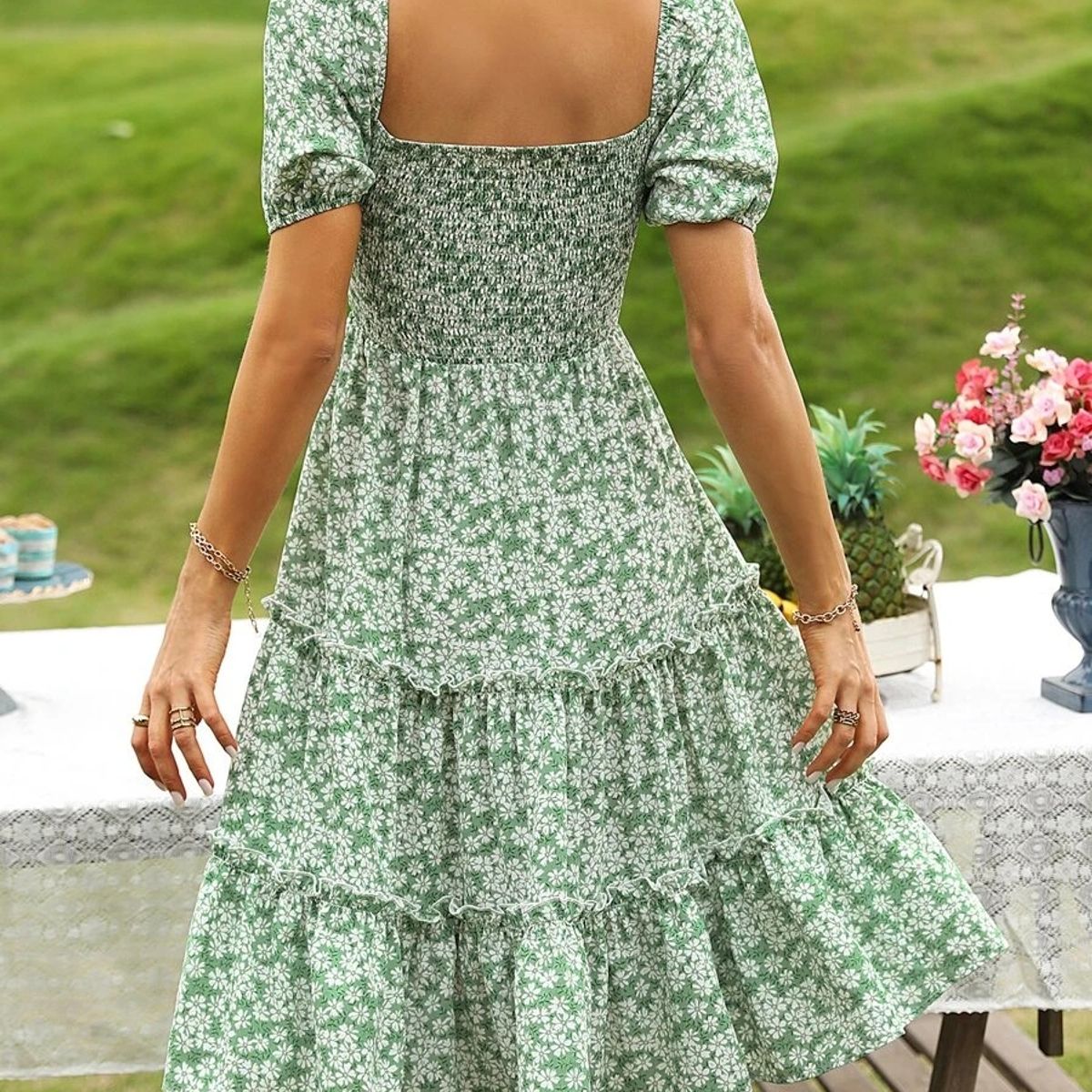 TAIS PRINCESS - Tais Princess Vestido floral cuello cuadrado vintage bajo fruncido