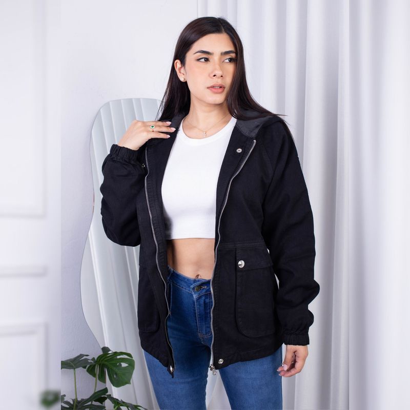 BENCUS JEANS - Casaca Jean Negro Mujer Parka