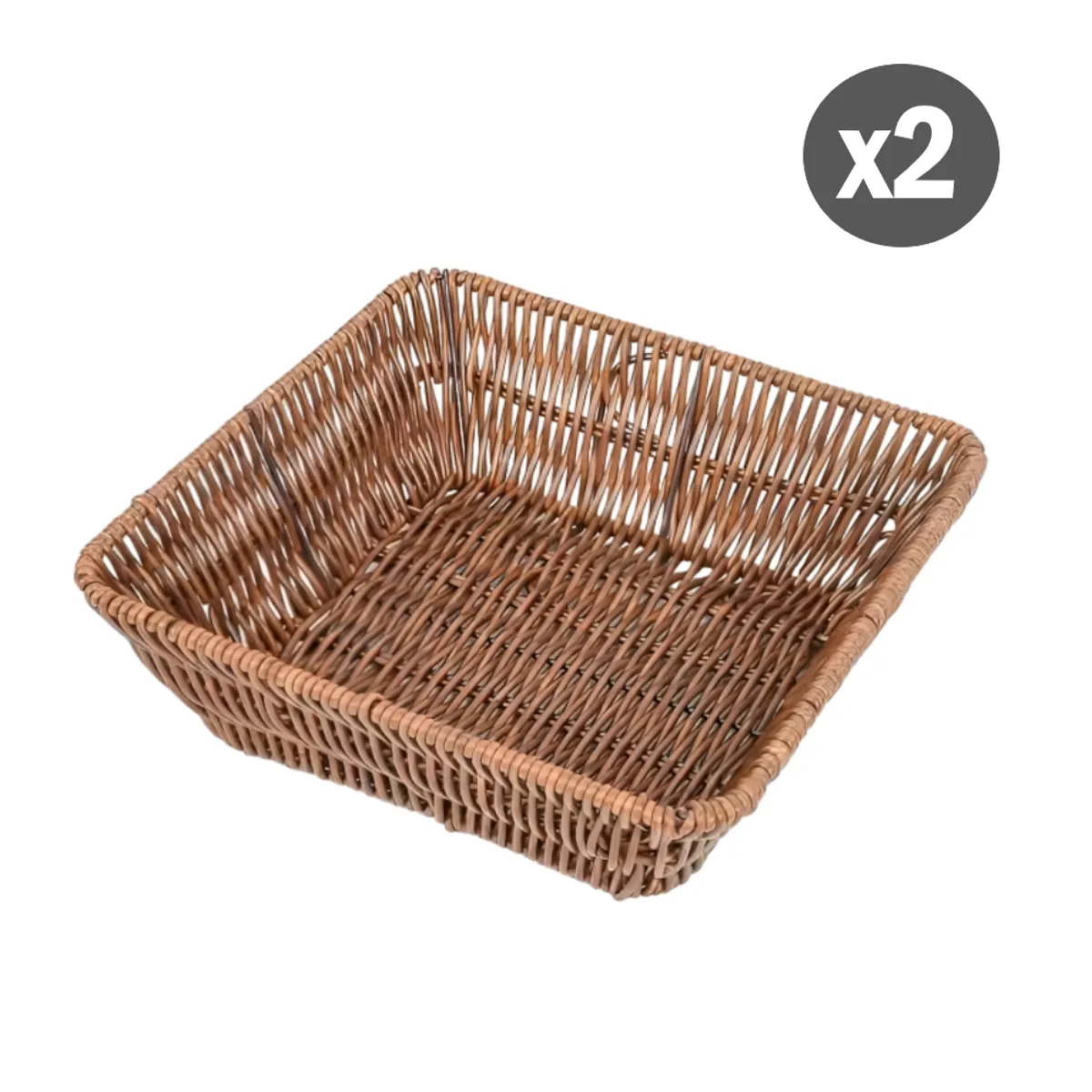 GENERICO - Pack 2 Paneras Rectangulares de Plástico tipo mimbre