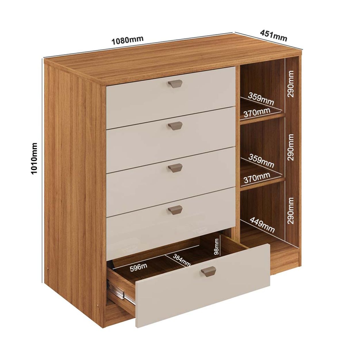 PAZART MUEBLES - Cómoda 1p 5c Ferrara Miel & Off White