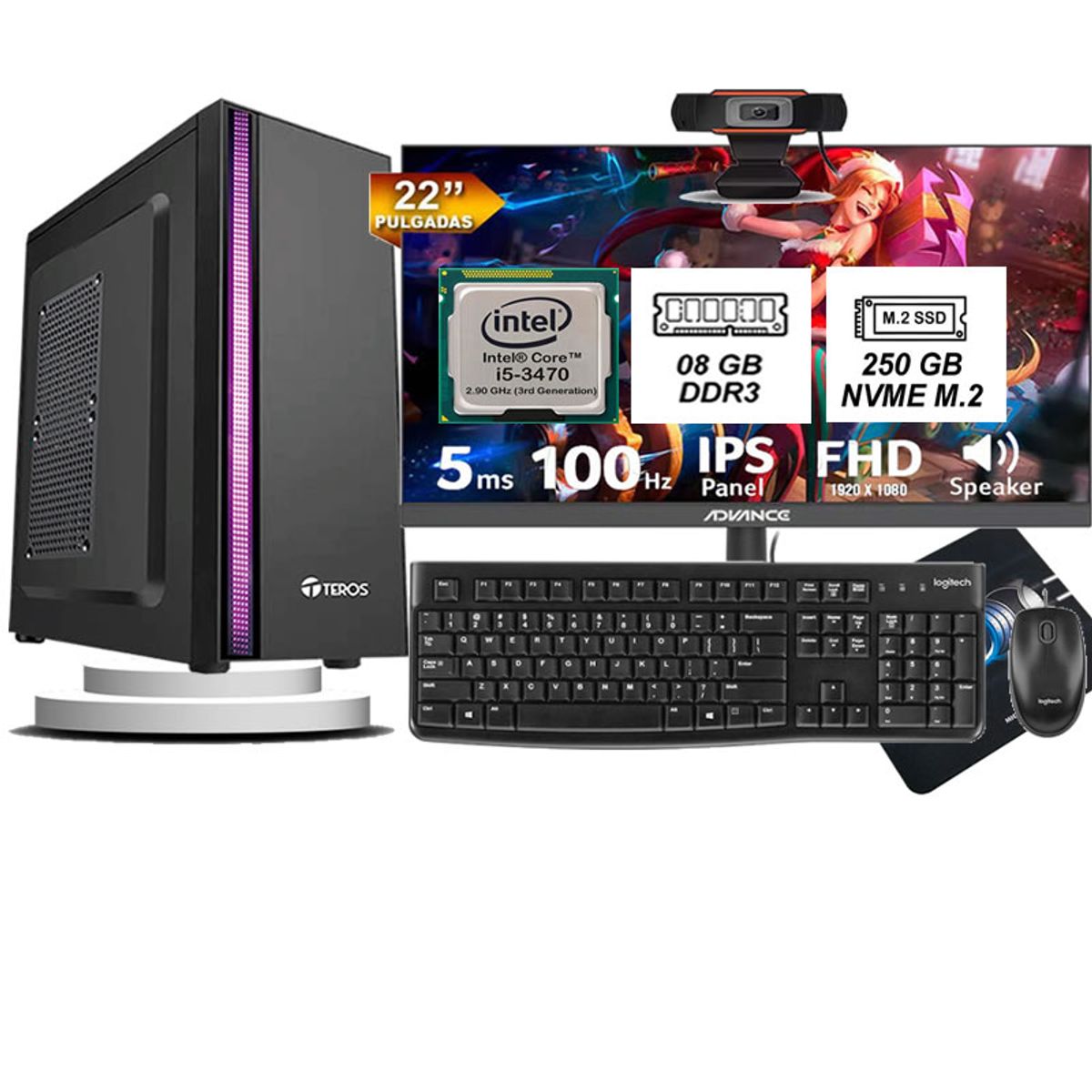 HALION - Computadora Pc Intel Core i5 3470  Monitor 22 fhd' RAM 8GB SSD 256GB
