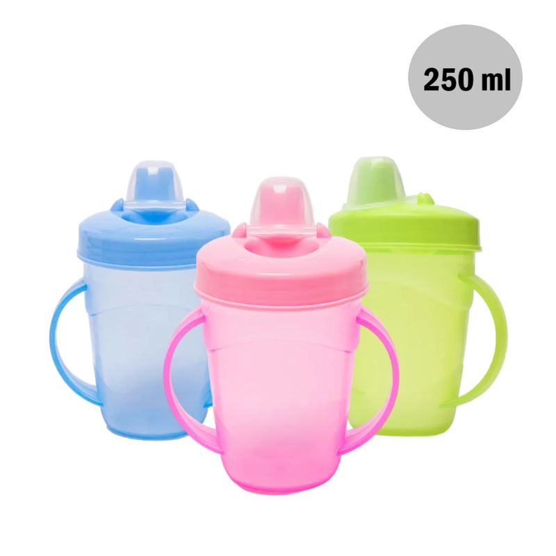 GENERICO - Pack x3 Taza Vaso entrenador para sorber con asas - 250 ml