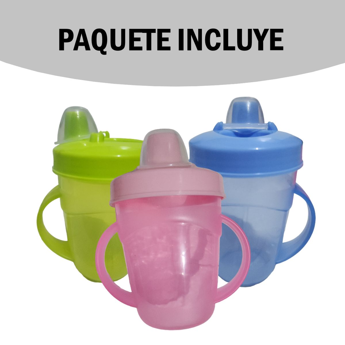 GENERICO - Pack x3 Taza Vaso entrenador para sorber con asas - 250 ml