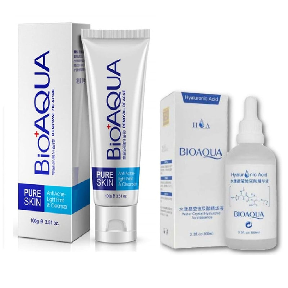 BIOAQUA - Gel Limpiador Anti-Acné + Serum Acido Hialuronico 100 ml