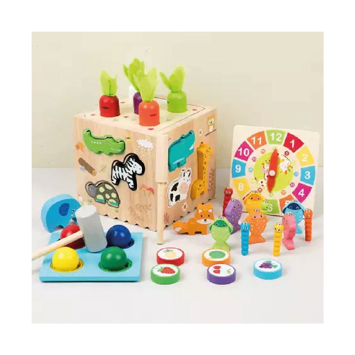 GENERICO - Cubo Educativo De Madera Montessori 8En1 Con Pelotas